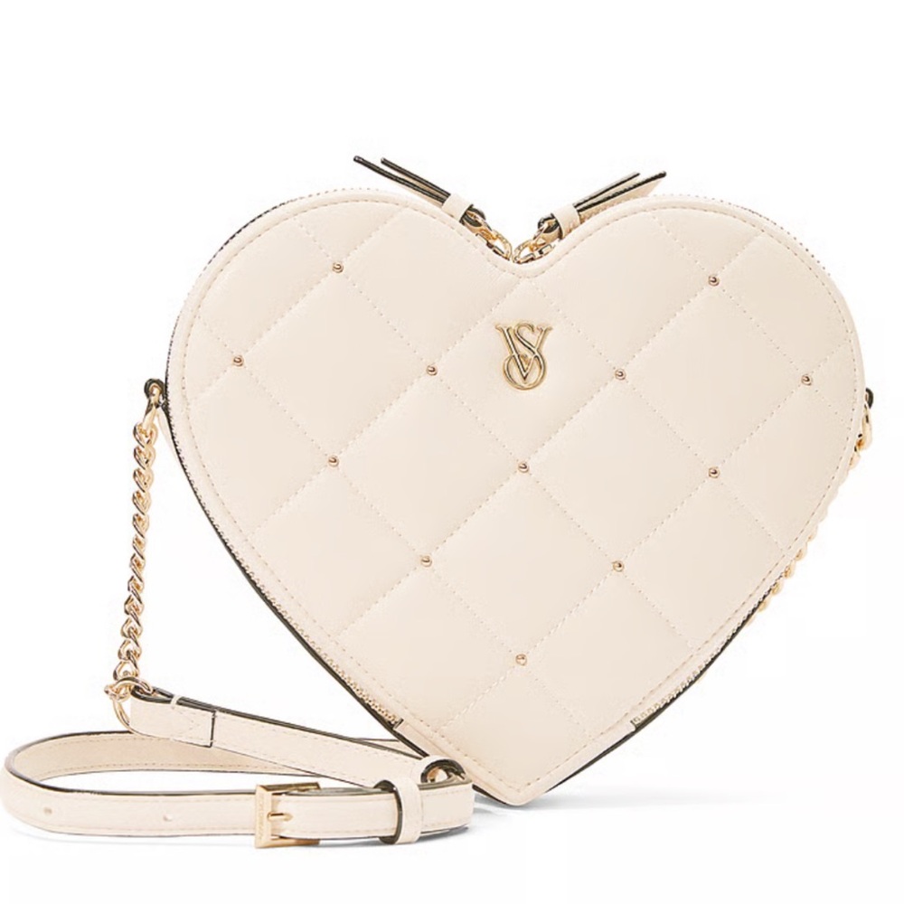 Victoria’s Secret Quilted Cream and Gold Heart Crossbody Bag